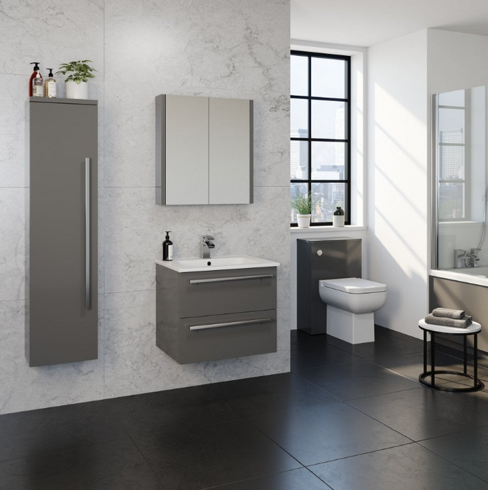 Kartell K-VIT Purity 800mm Wall Mounted 2 Drawer Unit & Mid Depth Ceramic Basin - Storm Grey Gloss (FUR056PU-FUR062PU)