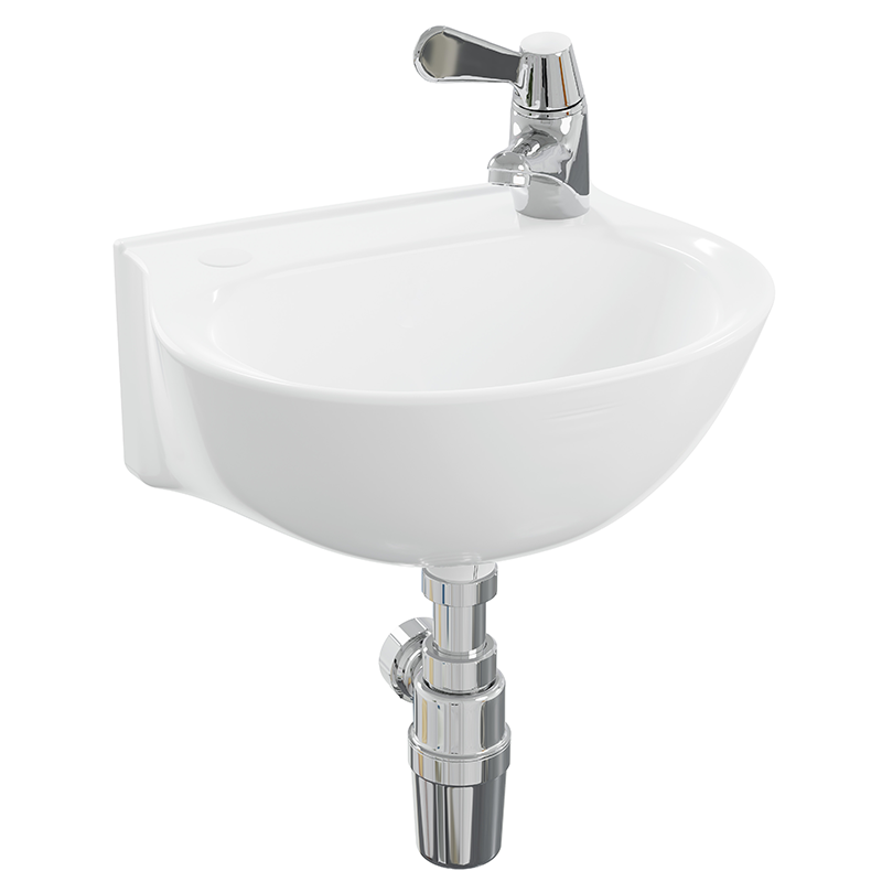AKW Navlin Doc M finger rinse wash basin 400mm with two tap holes in white vitreous china