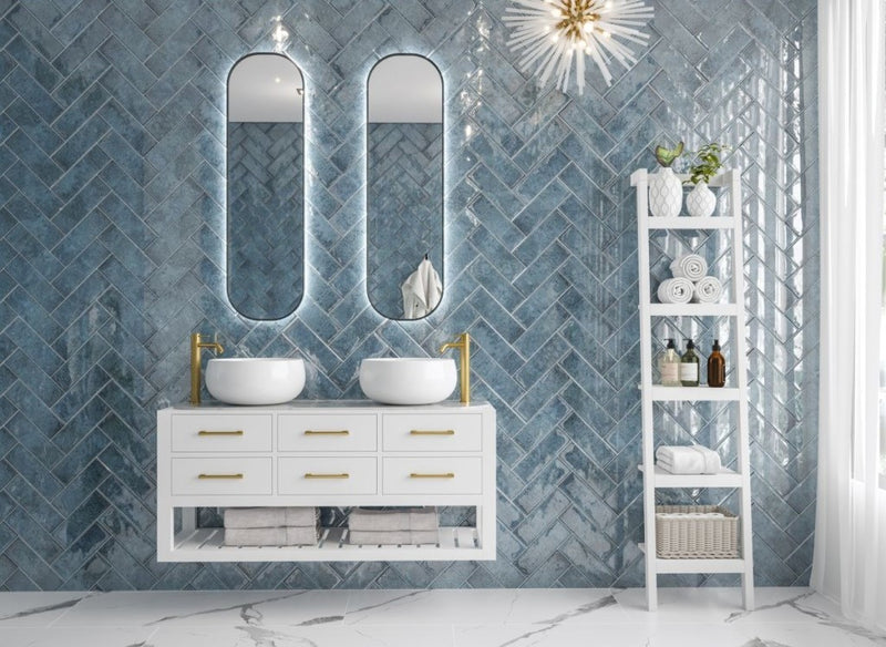 Dunedin Blue Handmade Effect Gloss Ceramic Wall Tile 100x300mm