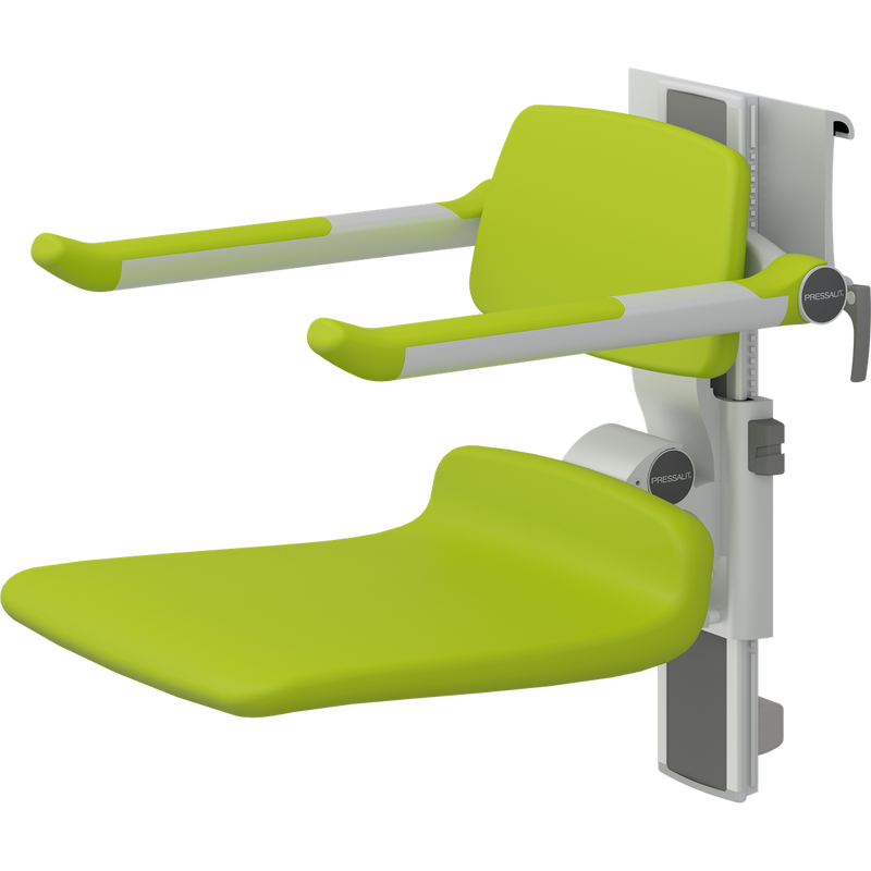 Pressalit PLUS Shower Seat 450 incl. Backrest & Armrests, Manually Height & Sideways Adjustable, Lime Green (R7464277)