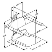 Pressalit PLUS Shower Seat 450 incl. Backrest & Armrests dimensioned drawing (R7434108)