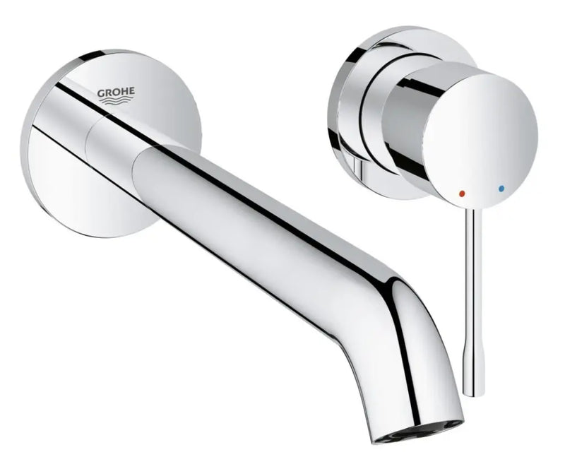 Grohe Essence wall-mounted 2-hole basin mixer L-Size in StarLight Chrome front view