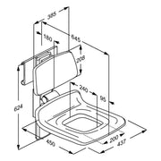 Pressalit PLUS Shower Seat 450 with Aperture incl. Backrest dimensioned drawing (R7455000)