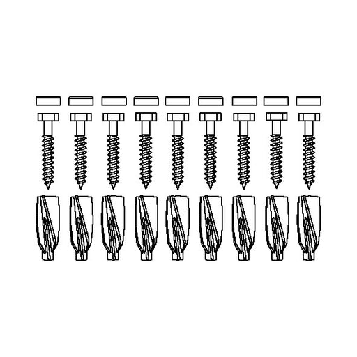 Pressalit Mounting Kit — 9 × Coach Screws Ø10 × 70 with GB14 Plugs & white screw covers, for Aerated Concrete (Aircrete) (V8661)