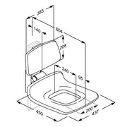 Pressalit PLUS Replacement Shower Seat 450 with Aperture incl. Backrest dimensioned drawing (R7125112)