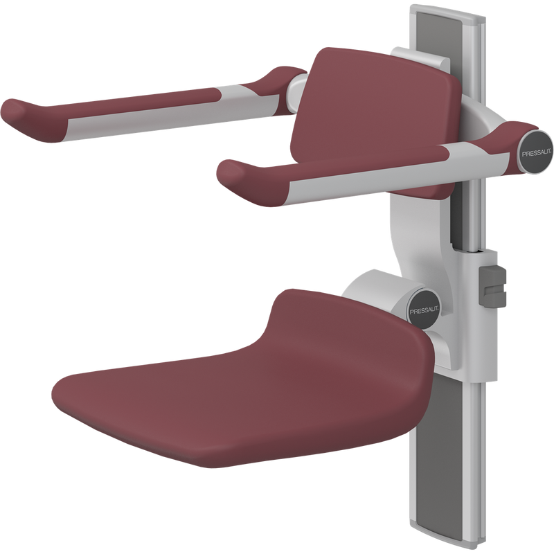 Pressalit PLUS Shower Seat 310 incl. Backrest & Armrests, Manually Height Adjustable, Red (R7334035)