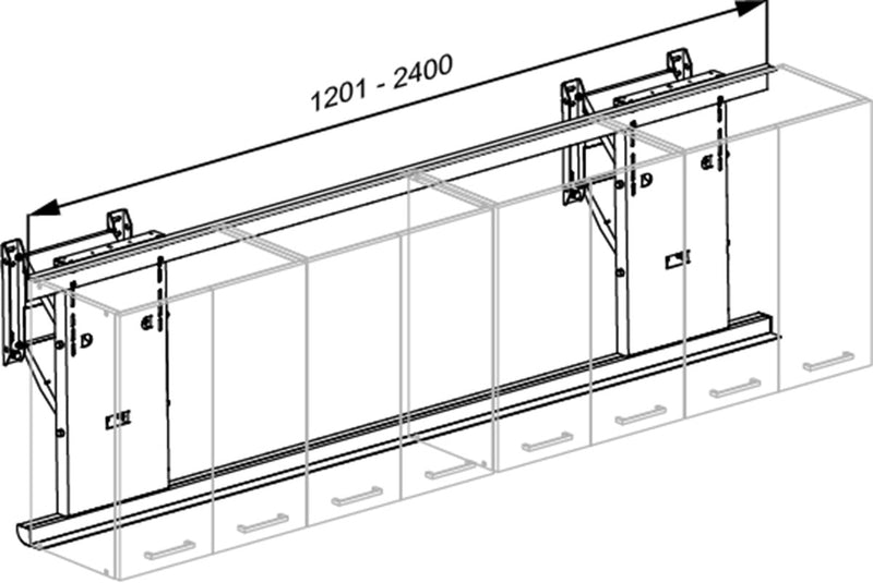 Pressalit INDIVO wall cupboard lift, 1201-2400mm, dimensioned drawing