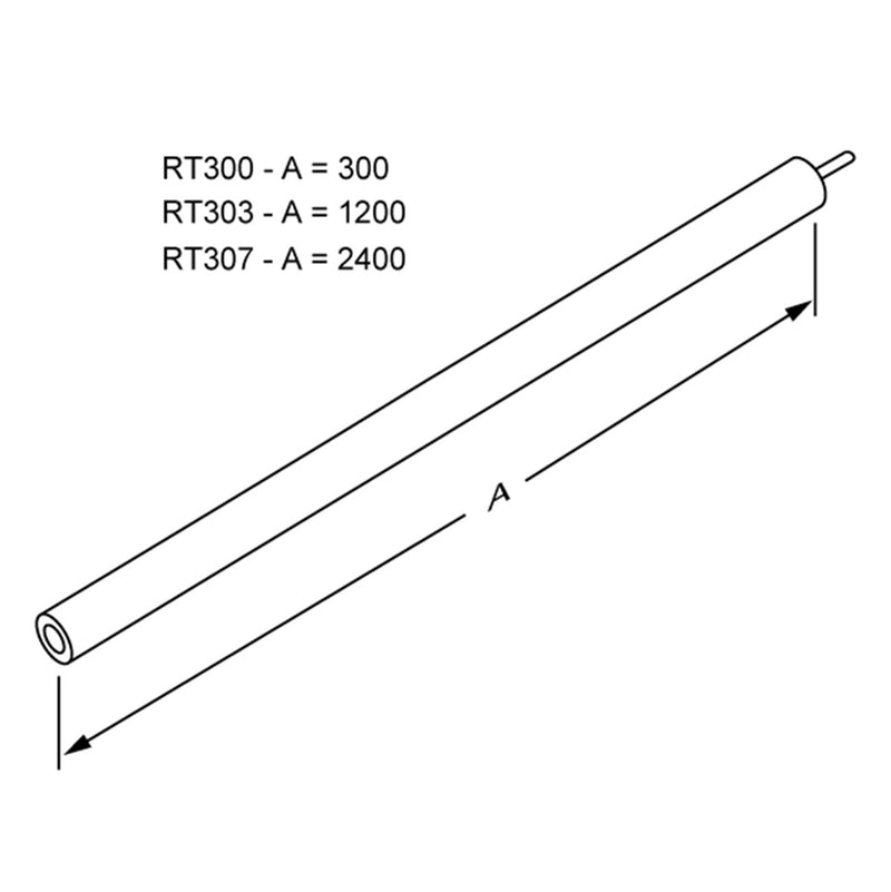 Pressalit PLUS Tube Piece, 300mm — Dimensioned Drawing (RT300108)