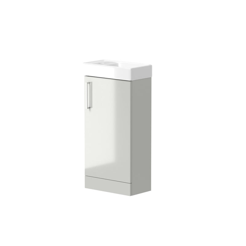 Esher 400mm One Door Floor Standing Cloakroom Unit & Basin in Gloss Grey
