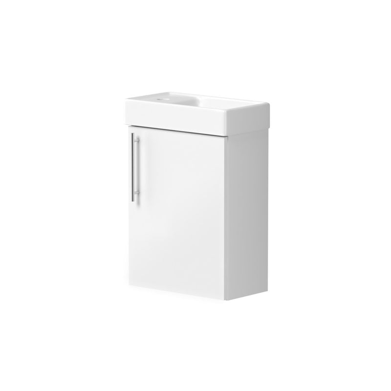 Esher 400mm One Door Wall Hung Cloakroom Unit & Basin in White Gloss