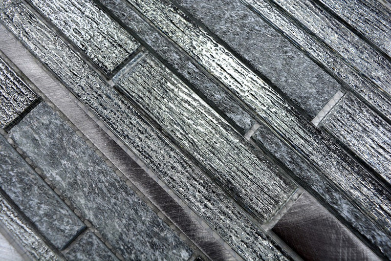 Estero Black Linear Satin Glass Mosaic Wall Tile 298x310mm
