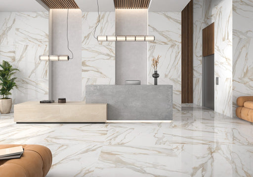 Estero Gold Marble Effect Polished Porcelain Wall & Floor Tile 1200x1200mm
