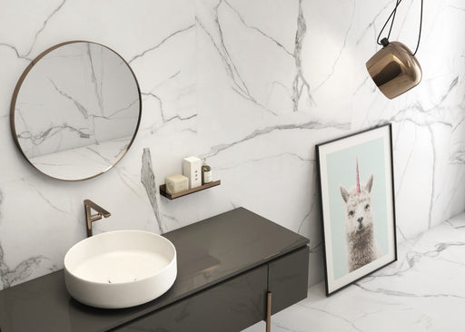 Estero White Marble Effect Matt Porcelain Wall & Floor Tile 600x1200mm