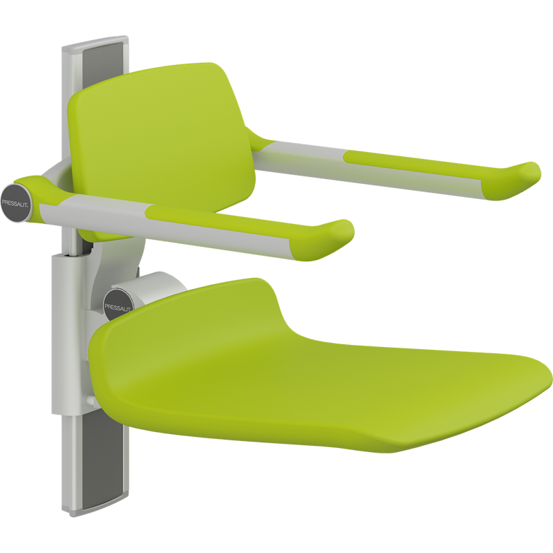 Pressalit PLUS Shower Seat 450 incl. Backrest & Armrests, Manually Height Adjustable, Lime Green (R7434277)