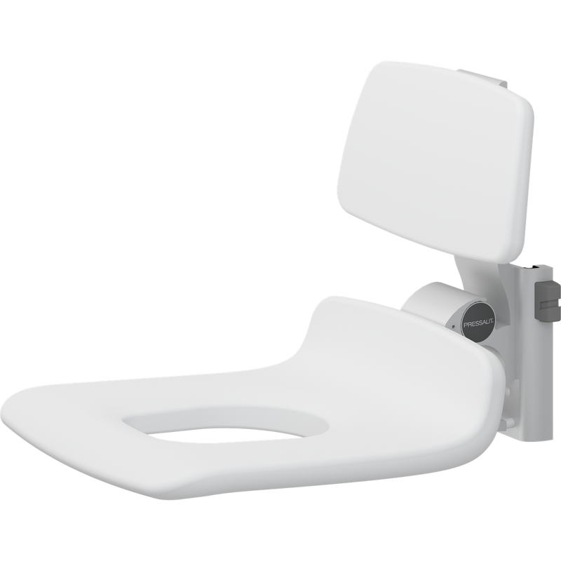Pressalit PLUS Replacement Shower Seat 450 with Aperture incl. Backrest, Manually Height Adjustable, White (R7125000)