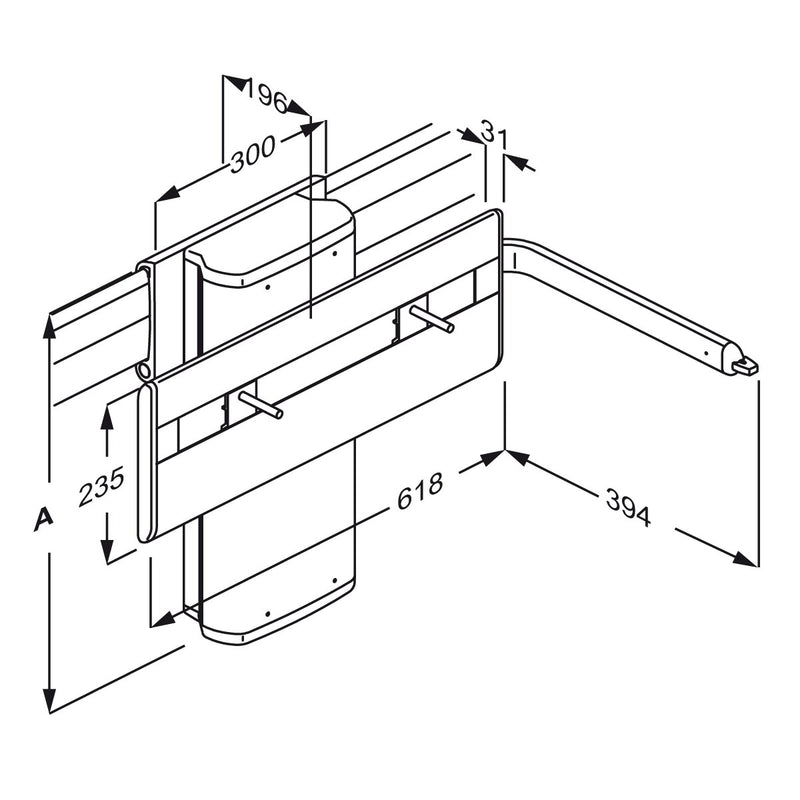 Pressalit PLUS Electric Track Wash Basin Bracket dimensioned drawing (R4780)