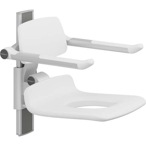 Pressalit PLUS Shower Seat 450 with Aperture incl. Backrest & Armrests, Manually Height Adjustable, White (R7435000)