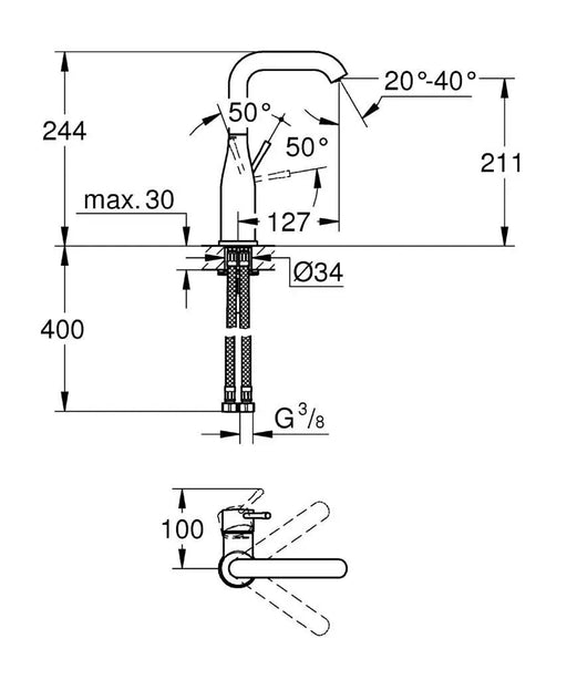 Grohe Essence Basin Mixer Tap 23541001 chrome side profile