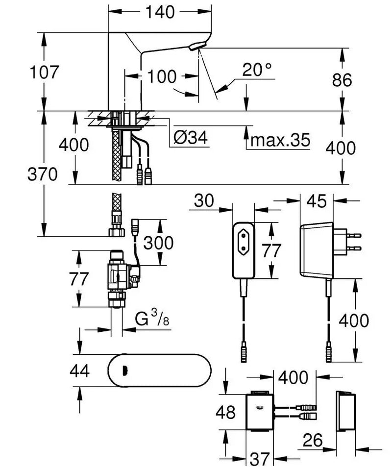 Grohe Euroeco Cosmopolitan E Bluetooth Basin Tap 36409000 detail view