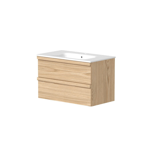Fairford 800mm Two Drawer Wall Hung Unit & Basin in Light Oak with Solid Wood Handles