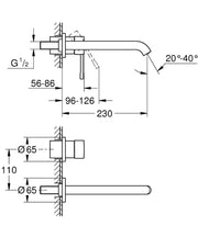 Grohe Essence wall-mounted 2-hole basin mixer L-Size StarLight Chrome angled view