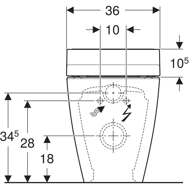 Geberit AquaClean Tuma Comfort back to wall shower toilet front view drawing