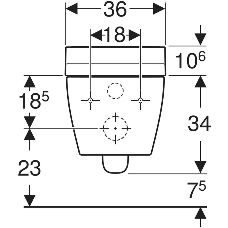 Geberit AquaClean Tuma Comfort wall hung shower toilet front view drawing