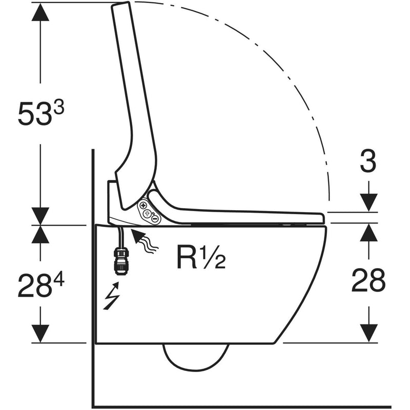 Geberit AquaClean Tuma Comfort wall hung shower toilet side view drawing