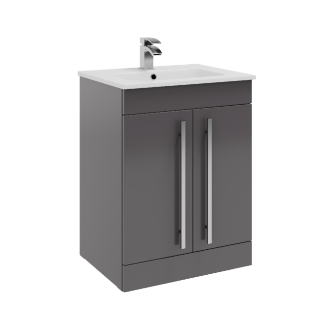 Kartell K-VIT Purity 500mm Floor Standing 2 Door Unit & Ceramic Basin - Storm Grey Gloss (FUR127PU-FUR063PU)