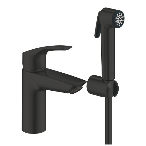 Grohe Eurosmart basin mixer S-Size smooth body with shower set 231242433 in Matt Black