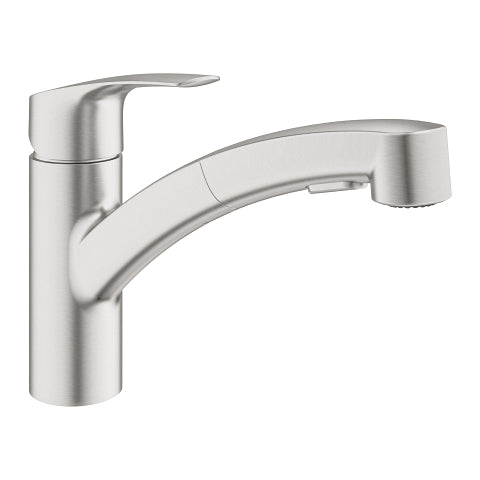 Grohe Eurosmart kitchen sink mixer low spout dual spray 30305DC1 in SuperSteel