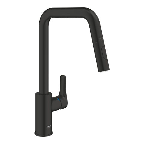 Grohe Eurosmart kitchen sink mixer U-spout dual spray 306192430 in Matt Black