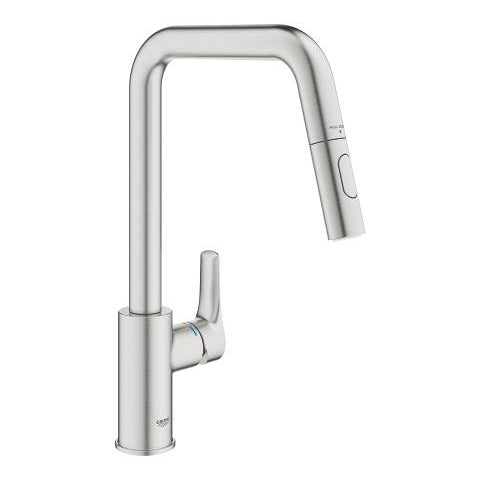 Grohe Eurosmart kitchen sink mixer U-spout dual spray 30619DC0 in SuperSteel