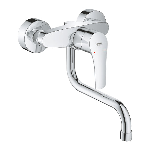 Grohe Eurosmart wall-mounted kitchen sink mixer 217mm spout 31391003 in StarLight Chrome
