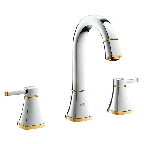 Grohe Grandera three-hole basin mixer high spout 20389IG0 in Chrome/Gold