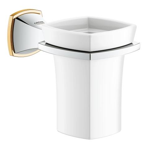 Grohe Grandera tumbler with holder 40626IG0 in Chrome/Gold