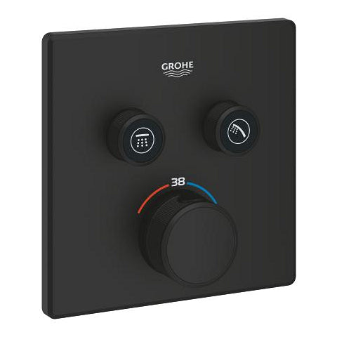 Grohe Grohtherm SmartControl square thermostatic trim set 2 controls 102166KF00 in Phantom Black