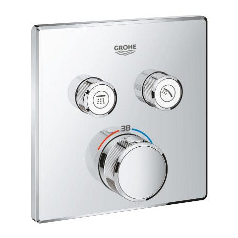 Grohe Grohtherm SmartControl square thermostatic trim set 2 controls 29124000 in StarLight Chrome