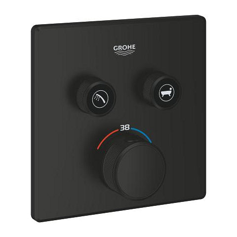 Grohe Grohtherm SmartControl square thermostatic trim set 2 controls 291242430 in Matt Black