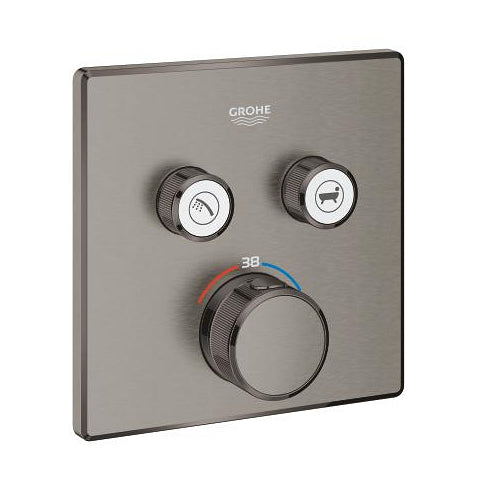 Grohe Grohtherm SmartControl square thermostatic trim set 2 controls 29124AL0 in Brushed Hard Graphite