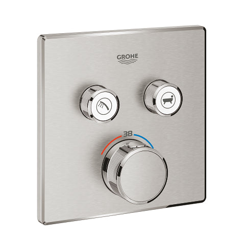 Grohe Grohtherm SmartControl square thermostatic trim set 2 controls 29124DC0 in SuperSteel