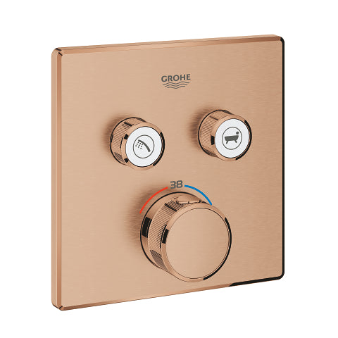 Grohe Grohtherm SmartControl square thermostatic trim set 2 controls 29124DL0 in Brushed Warm Sunset