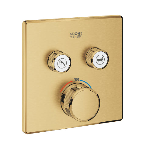 Grohe Grohtherm SmartControl square thermostatic trim set 2 controls 29124GN0 in Brushed Cool Sunrise