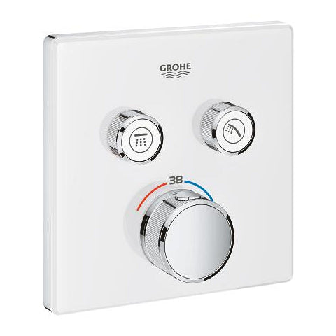 Grohe Grohtherm SmartControl square thermostatic trim set 2 controls 29156LS0 in Moon White