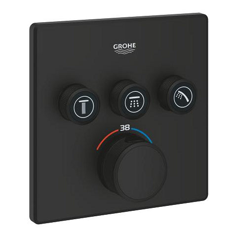 Grohe Grohtherm SmartControl square thermostatic trim set 3 controls 102167KF00 in Phantom Black