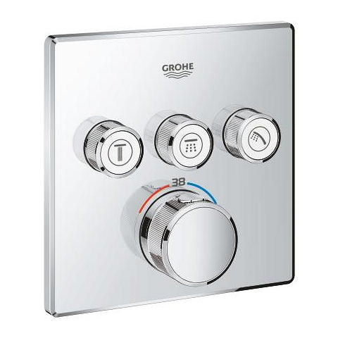 Grohe Grohtherm SmartControl square thermostatic trim set 3 controls 29126000 in StarLight Chrome
