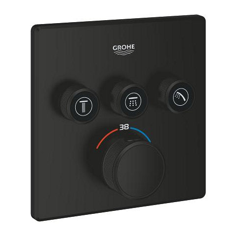 Grohe Grohtherm SmartControl square thermostatic trim set 3 controls 291262430 in Matt Black