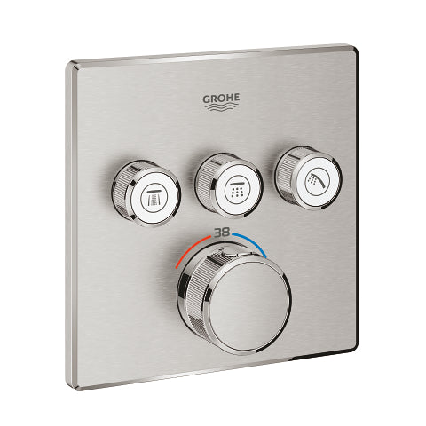 Grohe Grohtherm SmartControl square thermostatic trim set 3 controls 29126DC0 in SuperSteel