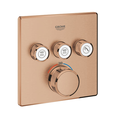 Grohe Grohtherm SmartControl square thermostatic trim set 3 controls 29126DL0 in Brushed Warm Sunset