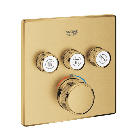 Grohe Grohtherm SmartControl square thermostatic trim set 3 controls 29126GN0 in Brushed Cool Sunrise
